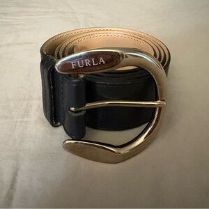 FURLA Black Leather Belt Beautiful 39” long made in Italy